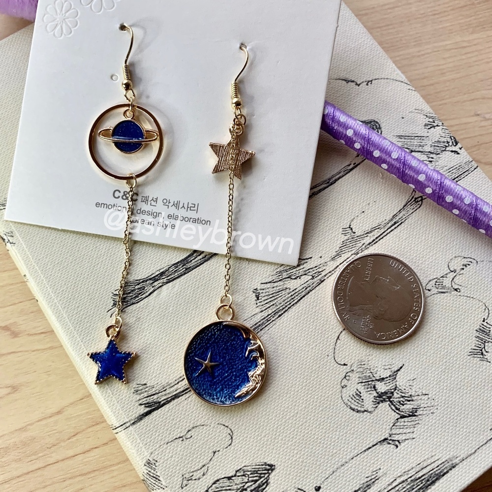 NEW Galaxy  Style Blue Star Handmade Earrings - Picture 3 of 3